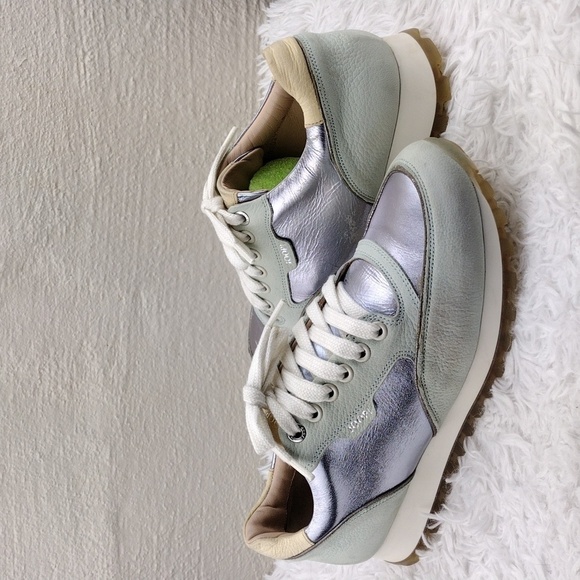 JOOP! Silver Metallic Gray Leather Upper Almond Toe Low Top Lace Up Sneaker - Picture 1 of 16